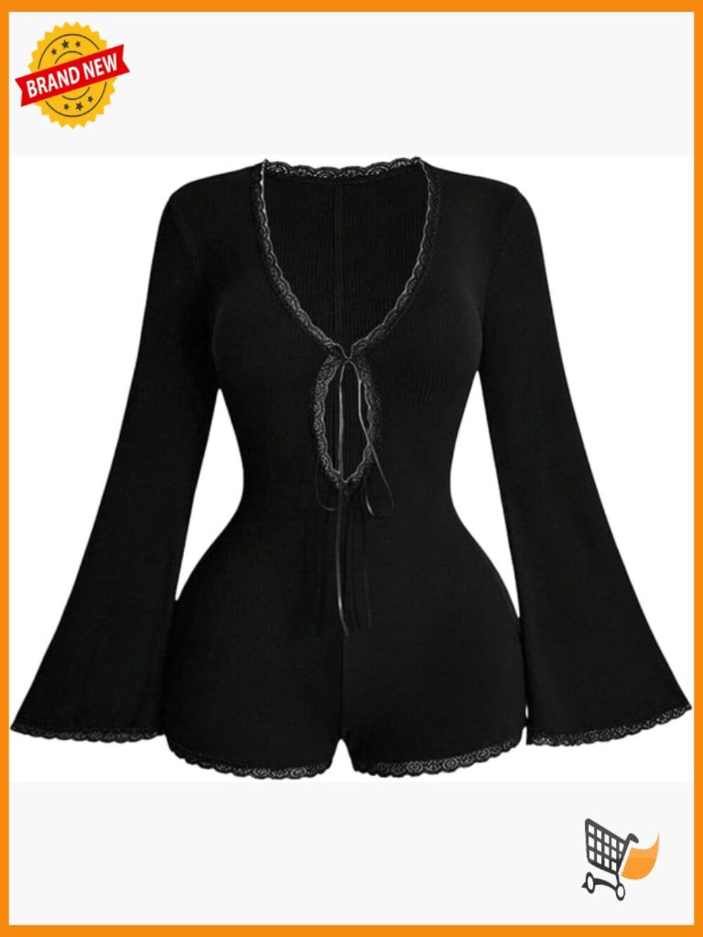 Plus Size Goth Lace Bell Sleeve Romper Y2k Cut Out Deep V Neck Bodycon Rave